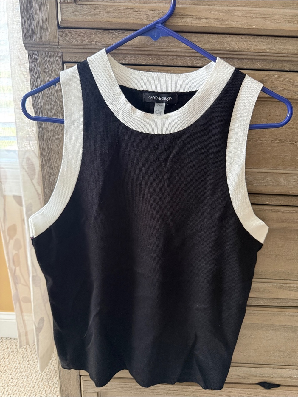 Cable & Gauge Black Tank with White Trim Ribbed Neckline